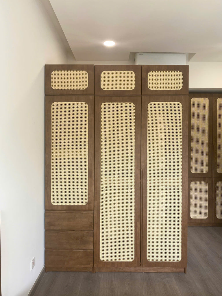 Tủ áo gỗ tự nhiên kết hợp Mây