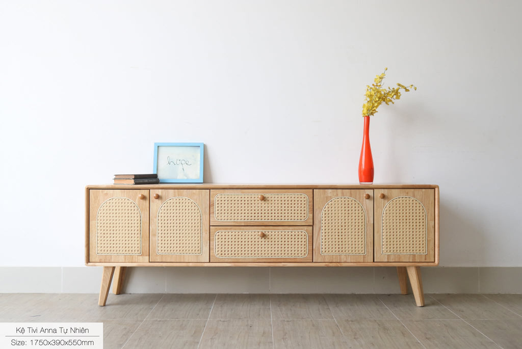 Kệ tivi cánh mây Anna Tự nhiên GỖ CAO SU