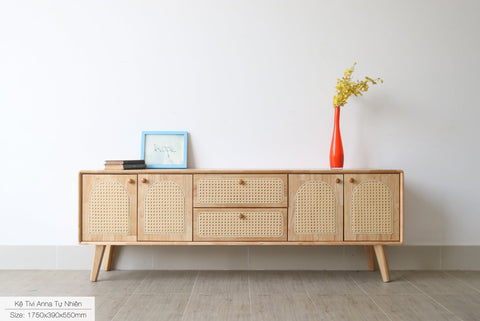 Kệ tivi cánh mây Anna Tự nhiên GỖ CAO SU