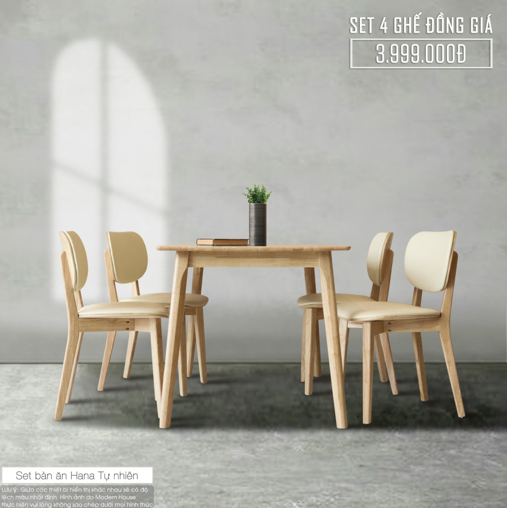 Bộ bàn ăn Hana tự nhiên 4 ghế