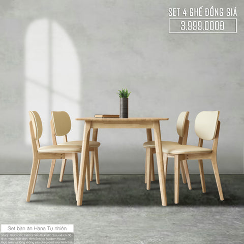 Bộ bàn ăn Hana tự nhiên 4 ghế