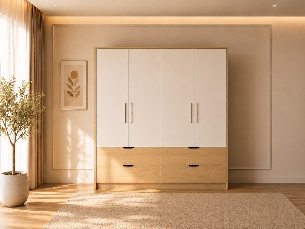 Tủ áo MDF melamin Teana Trắng - Tự nhiên