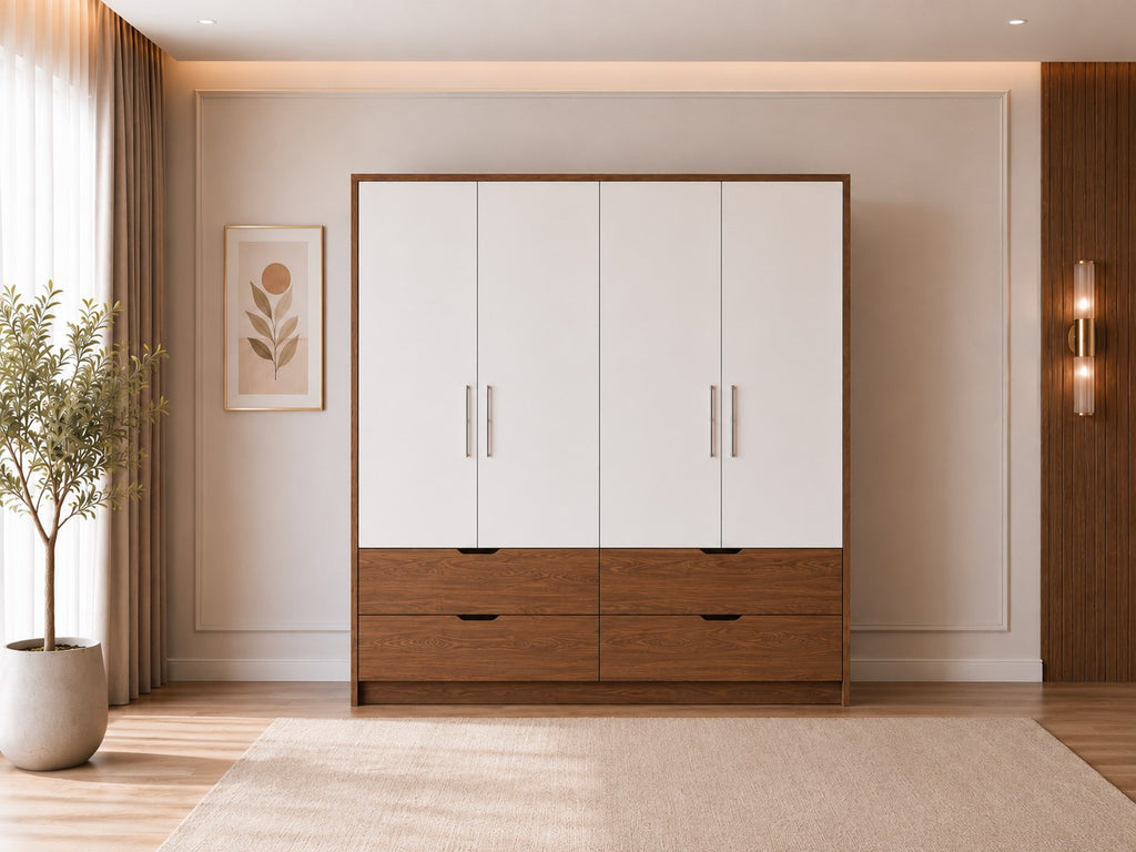 Tủ áo MDF melamin Teana Trắng - Nâu