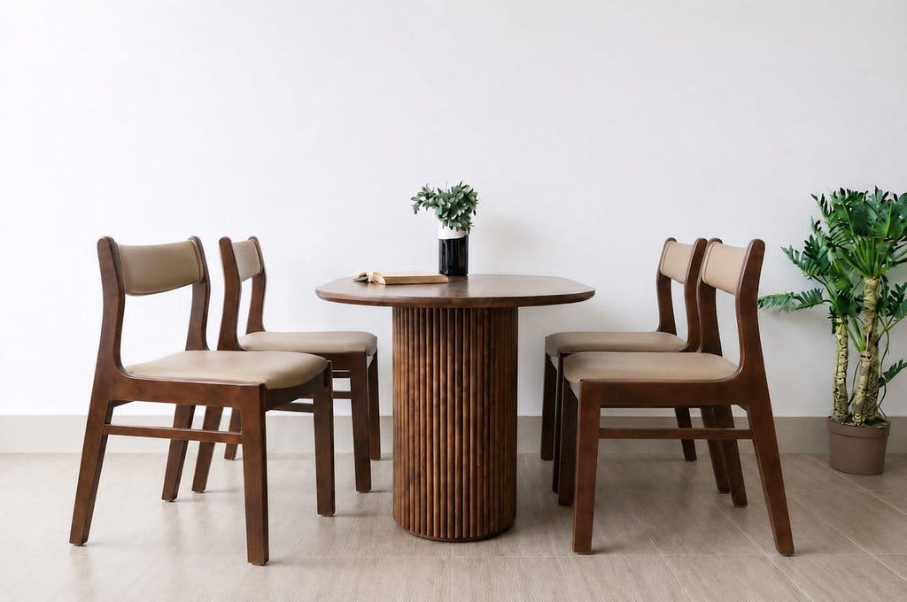 Bộ bàn ăn chân trụ Tina nâu 4 ghế