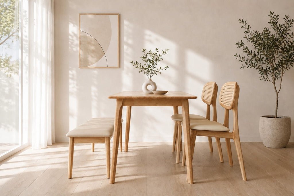 Bộ bàn ăn Mina tự nhiên & Bench
