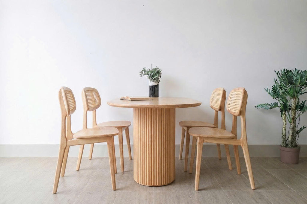 Bộ bàn ăn chân trụ Mina tự nhiên 4 ghế