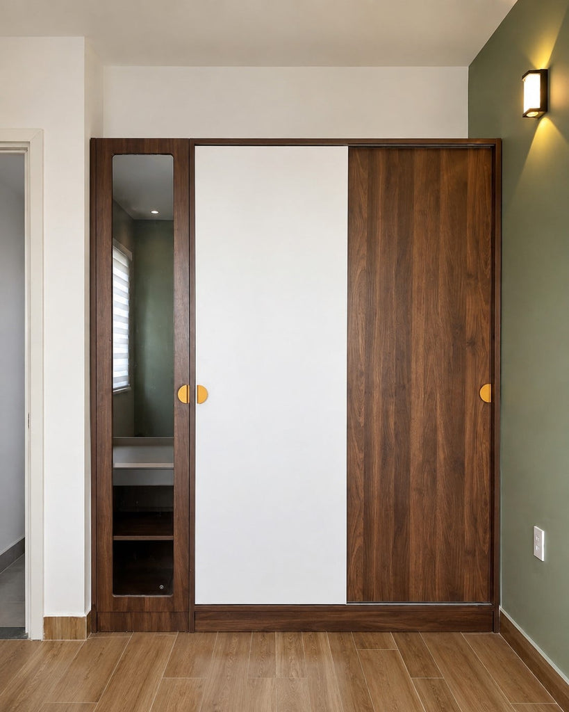 Tủ áo MDF NÂU - TRẮNG - CỬA TRƯỢT