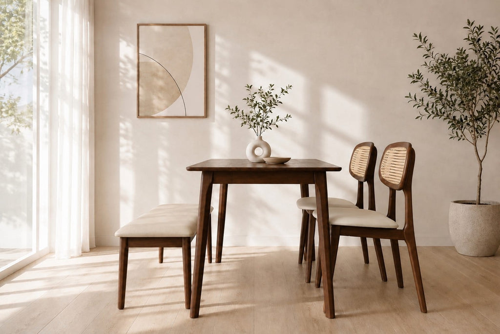 Bộ bàn ăn Mina nâu & Bench