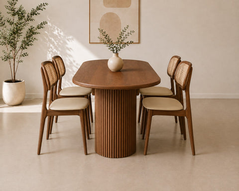 Bộ bàn ăn chân trụ Mina Nâu 4 ghế