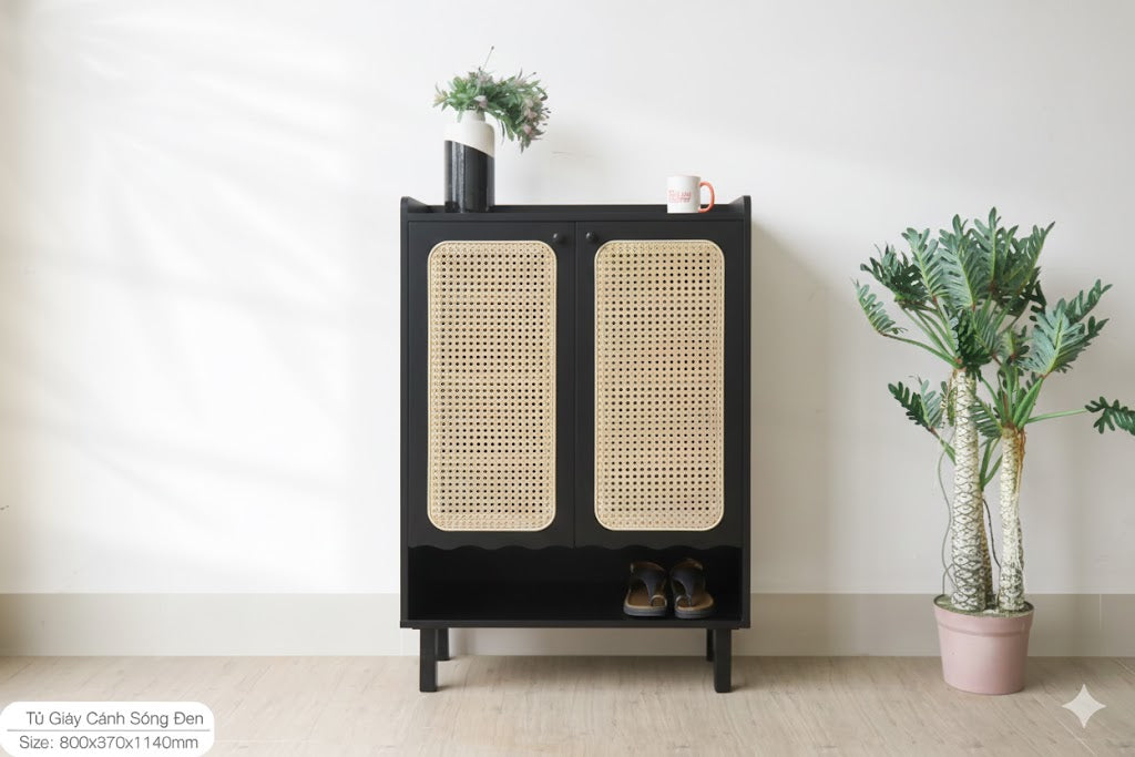 Tủ Giày Cánh Sóng MDF Đen