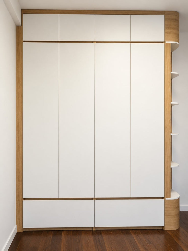 Tủ áo MDF TRẮNG + TỰ NHIÊN GÓC BO CONG