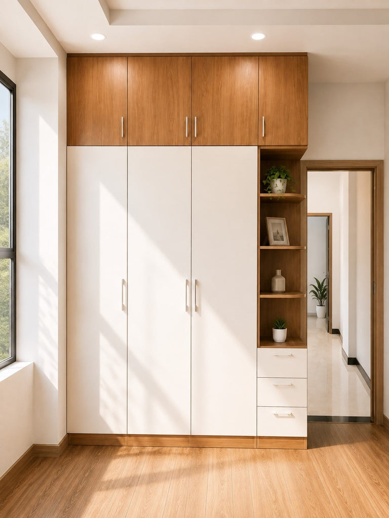 Tủ áo MDF TỰ NHIÊN +  TRẮNG