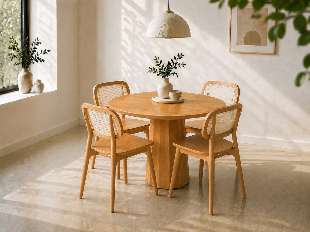 Bộ bàn ăn tròn Mina tự nhiên 4 ghế