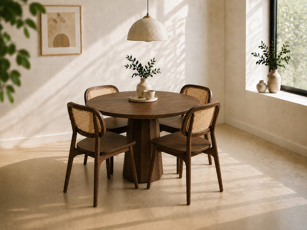 Bộ bàn ăn tròn Mina nâu 4 ghế