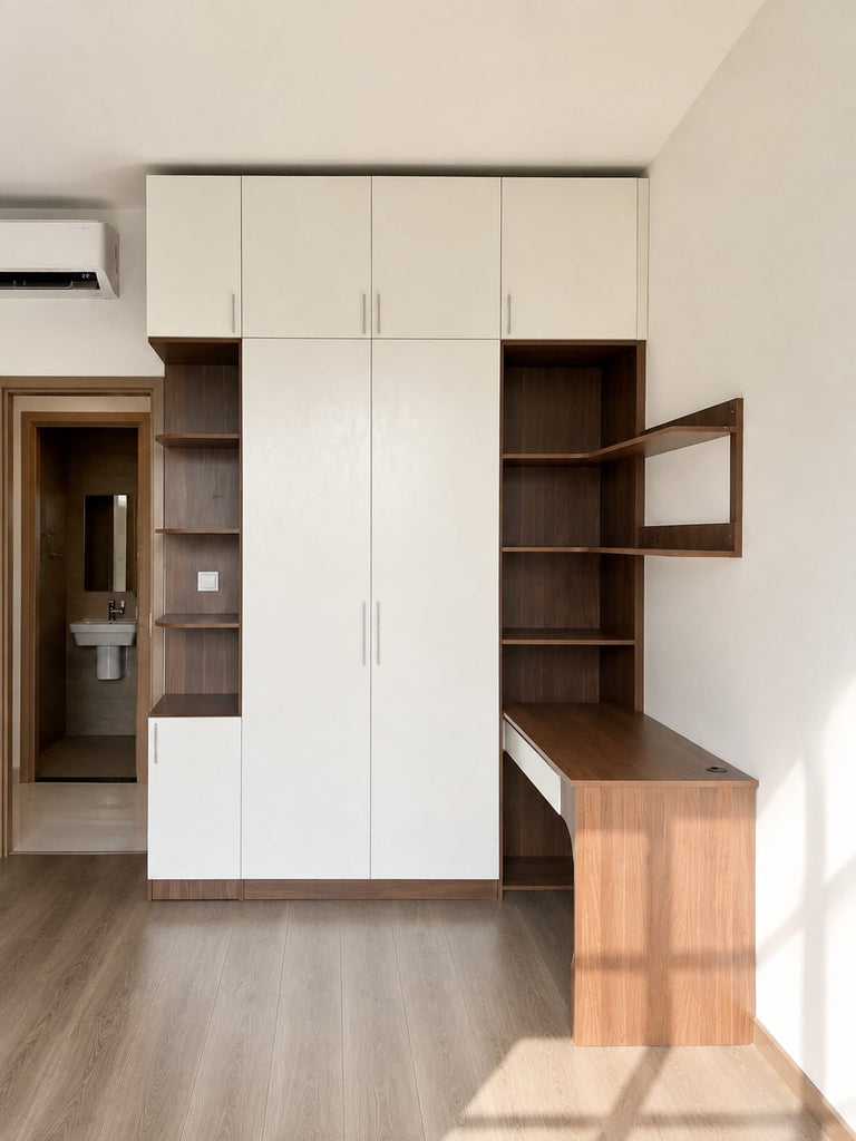 TỦ ÁO KẾT HỢP BÀN TRANG ĐIỂM NÂU - TRẮNG