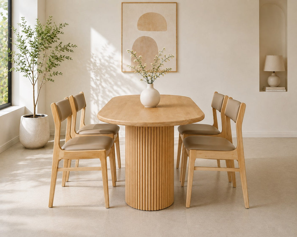 Bộ bàn ăn chân trụ Tina tự nhiên  4 ghế