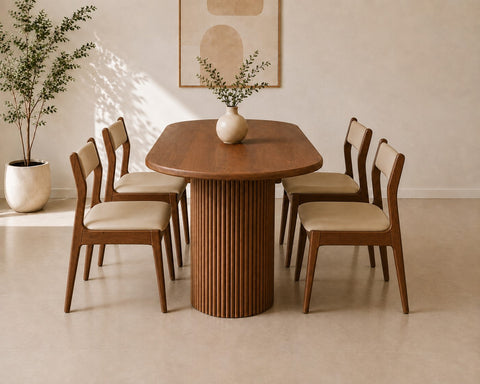 Bộ bàn ăn chân trụ Tina nâu 4 ghế