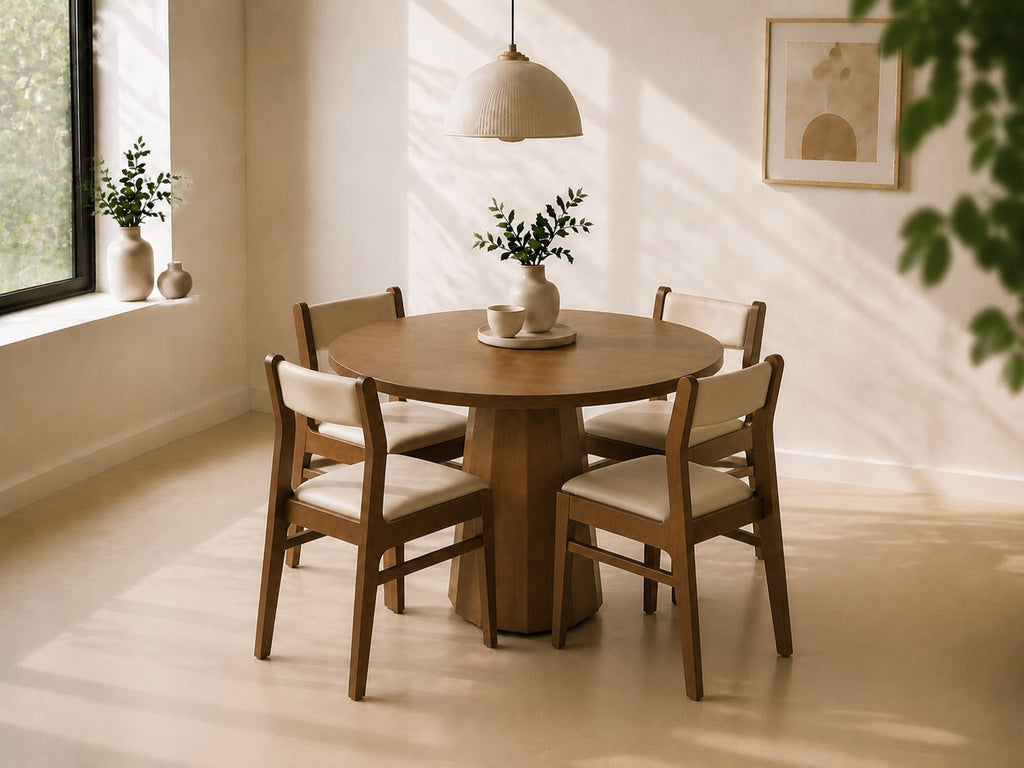 Bộ bàn ăn tròn Tina nâu 4 ghế