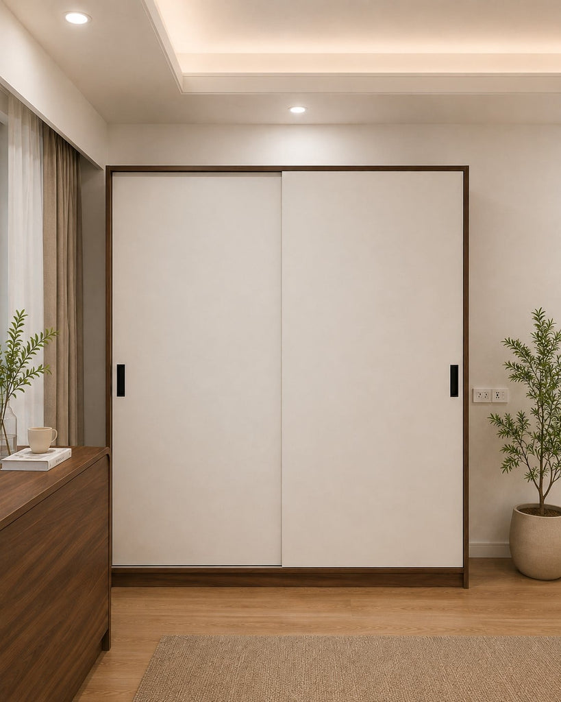 (MDF melamin) Tủ áo cửa trượt MDF NÂU +  TRẮNG