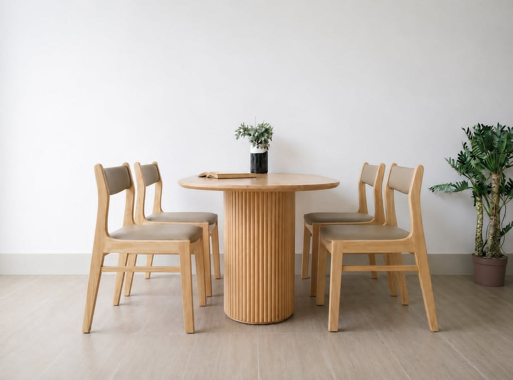 Bộ bàn ăn chân trụ Tina tự nhiên  4 ghế